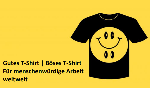 Banner zu "Gutes T-Shirt - Böses T-Shirt" mit T-Shirt, das einen doppelt lächelnden Smiley als Motiv trägt