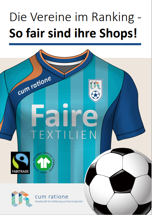 Plakat mit Fussball und Sporttrikot zum Thema "Faire Textilien"