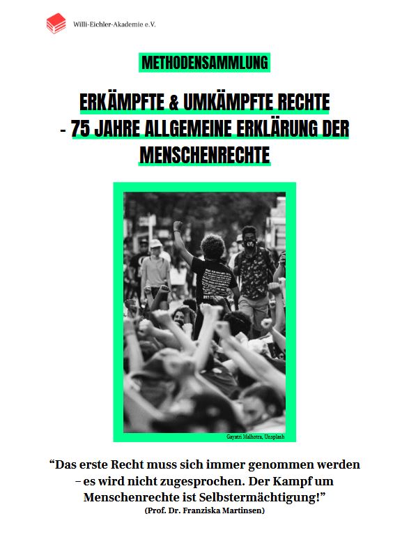 Titelblatt der Methodensammlung Menschenrechte mit einem Bild von einer Demonstration